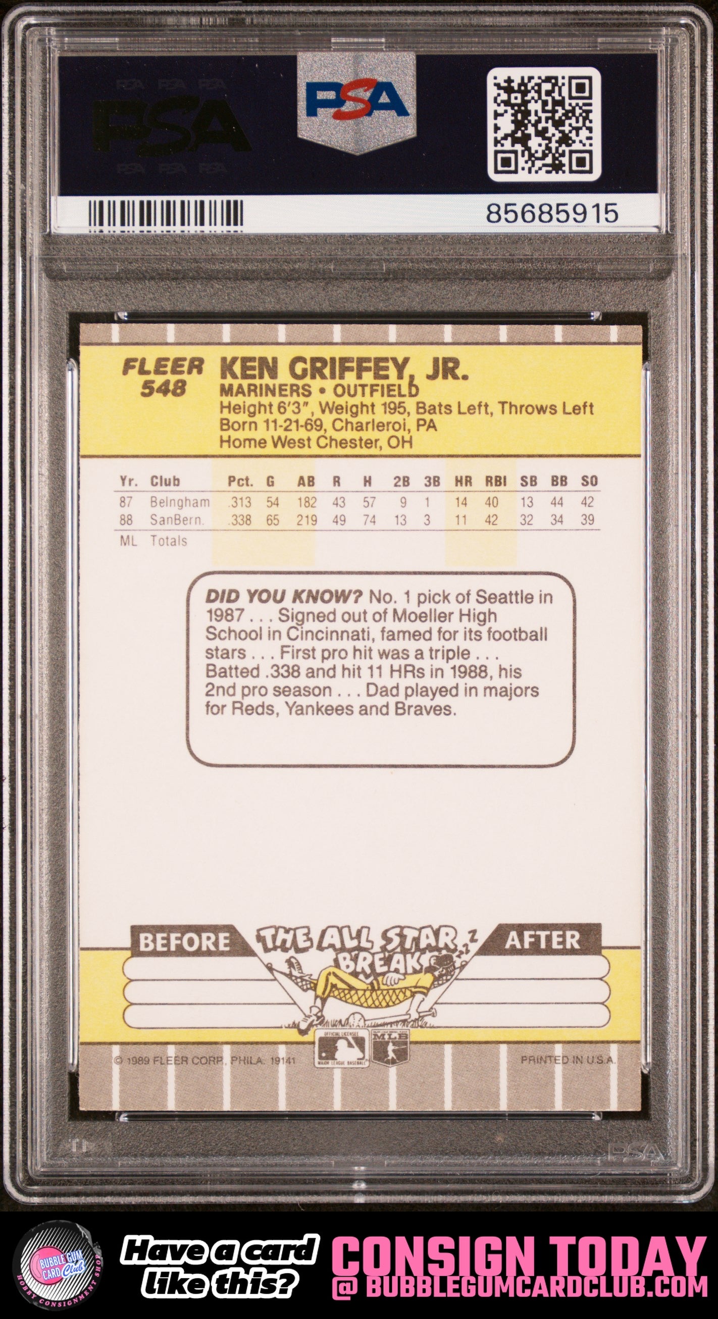 1989 Fleer Ken Griffey Jr. Rookie Seattle Mariners PSA 6