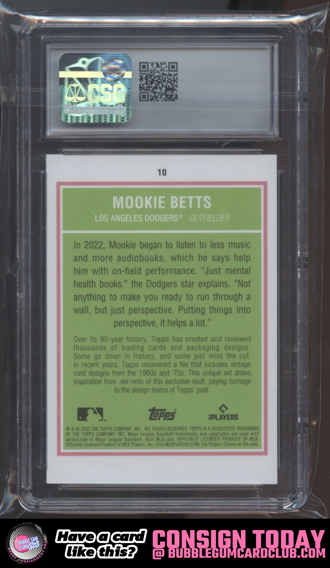 2022 Topps Brooklyn Coll Mookie Betts Purple /15 Los Angeles Dodgers CSG 9.5