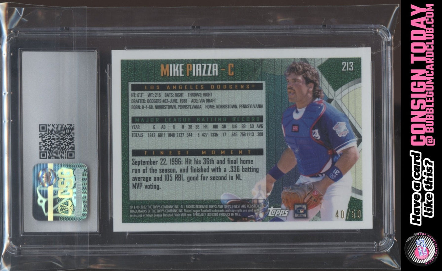 2022 Topps Finest Flashbacks Mike Piazza Gold Refractor /50 Dodgers CSG 9.5