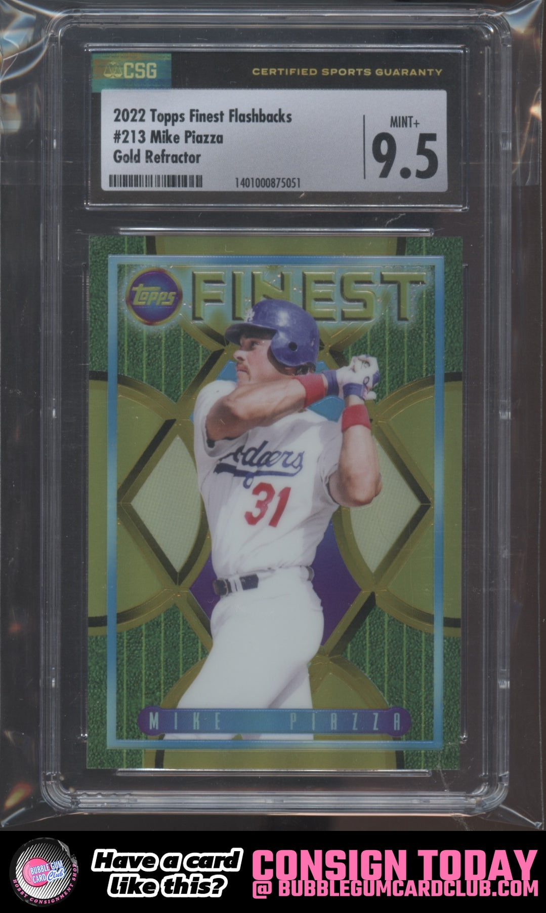 2022 Topps Finest Flashbacks Mike Piazza Gold Refractor /50 Dodgers CSG 9.5