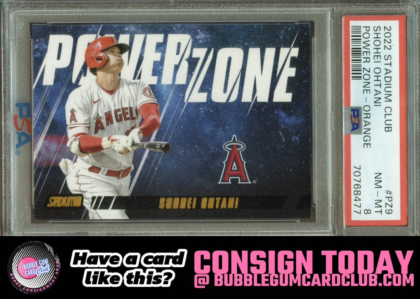 2022 Topps Stadium Club Shohei Ohtani Power Zone Orange Los Angeles Angels PSA 8