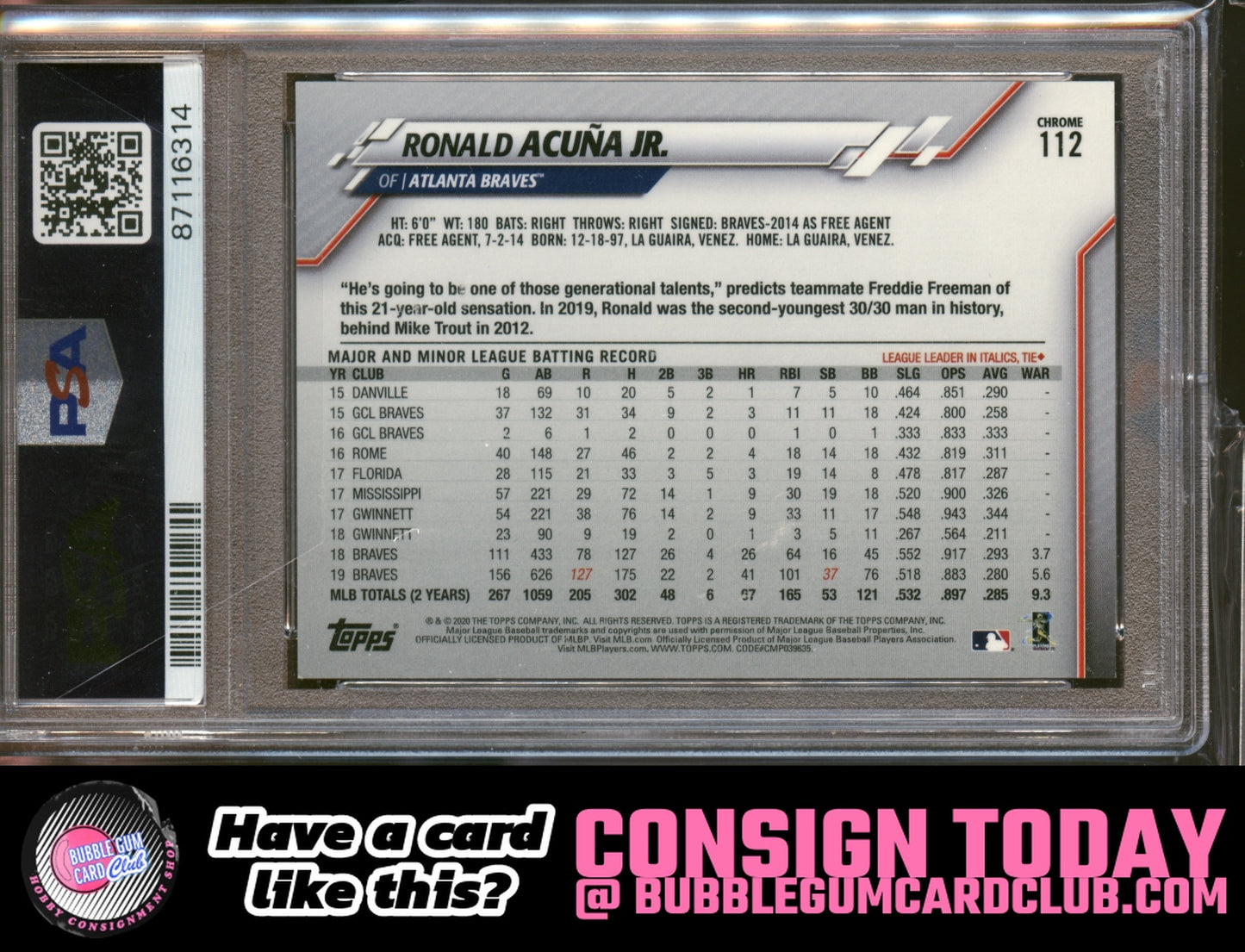 2020 Topps Chrome Ronald Acuña Jr. Atlanta Braves PSA 9
