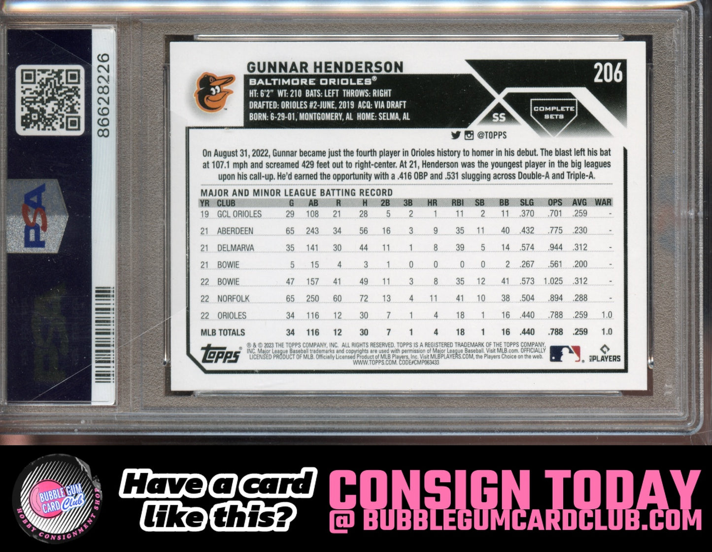 2023 Topps Gunnar Henderson Rookie Variations Baltimore Orioles PSA 8