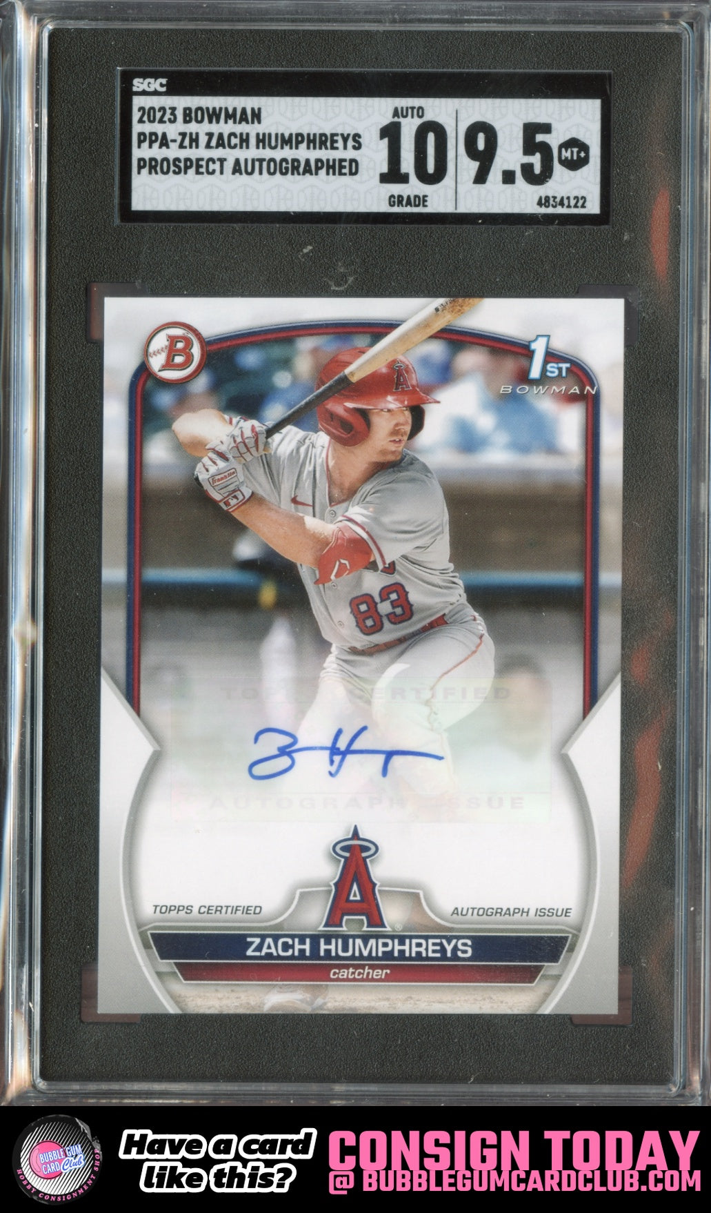 2023 Bowman Zach Humphreys Prospects Autographs Auto Los Angeles Angels SGC 9.5