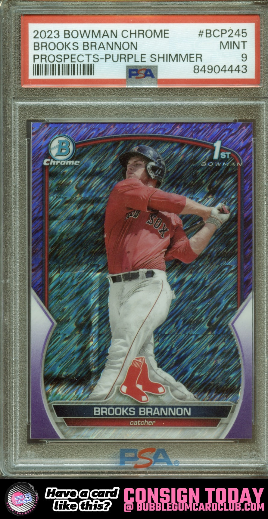 2023 Bowman Chrome Brooks Brannon Purple Shimmer /250 Red Sox PSA 9