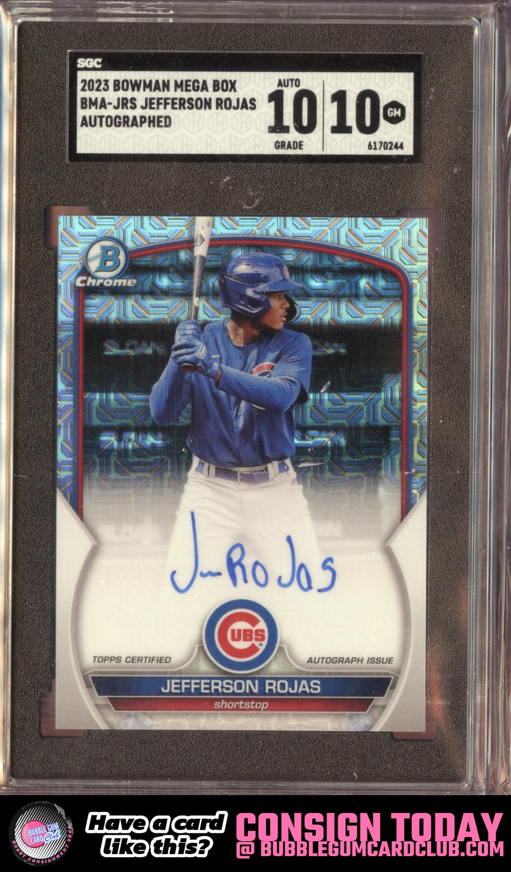 2023 Bowman Jefferson Rojas Chrome Mojo Refractor Auto Chicago Cubs SGC 10