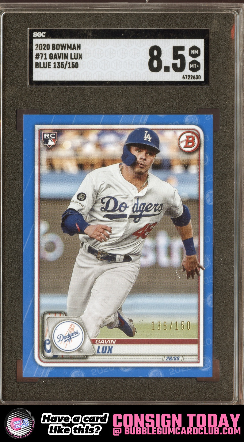 2020 Bowman Gavin Lux Blue Rookie #/150 Los Angeles Dodgers SGC 8.5