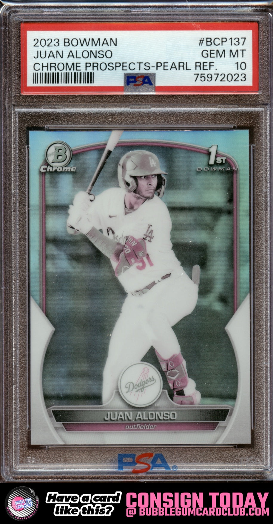 2023 Bowman Chrome Juan Alonso Pearl Los Angeles Dodgers PSA 10