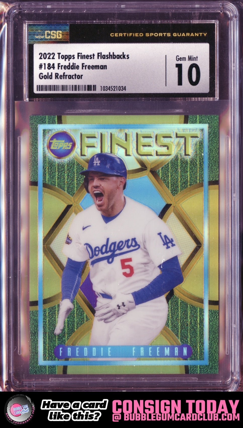 2022 Topps Finest Flashbacks Freddie Freeman Gold #/50 Dodgers SGC 10