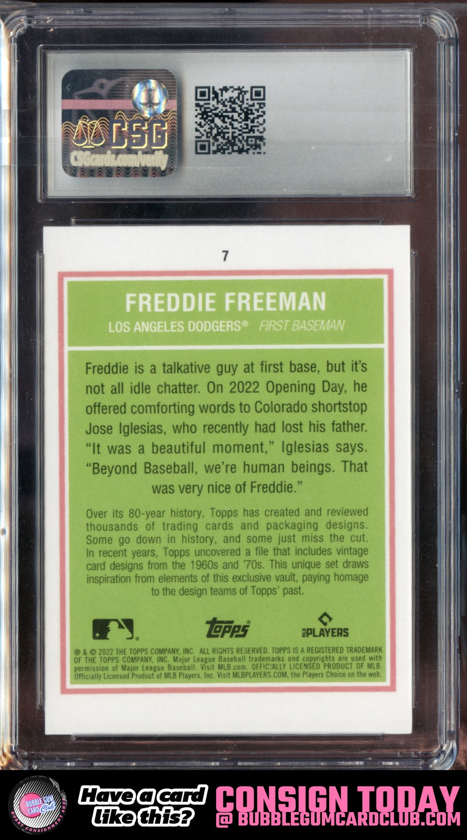 2022 Topps Brooklyn Collection Freddie Freeman Orange #/25 Dodgers CSG 9
