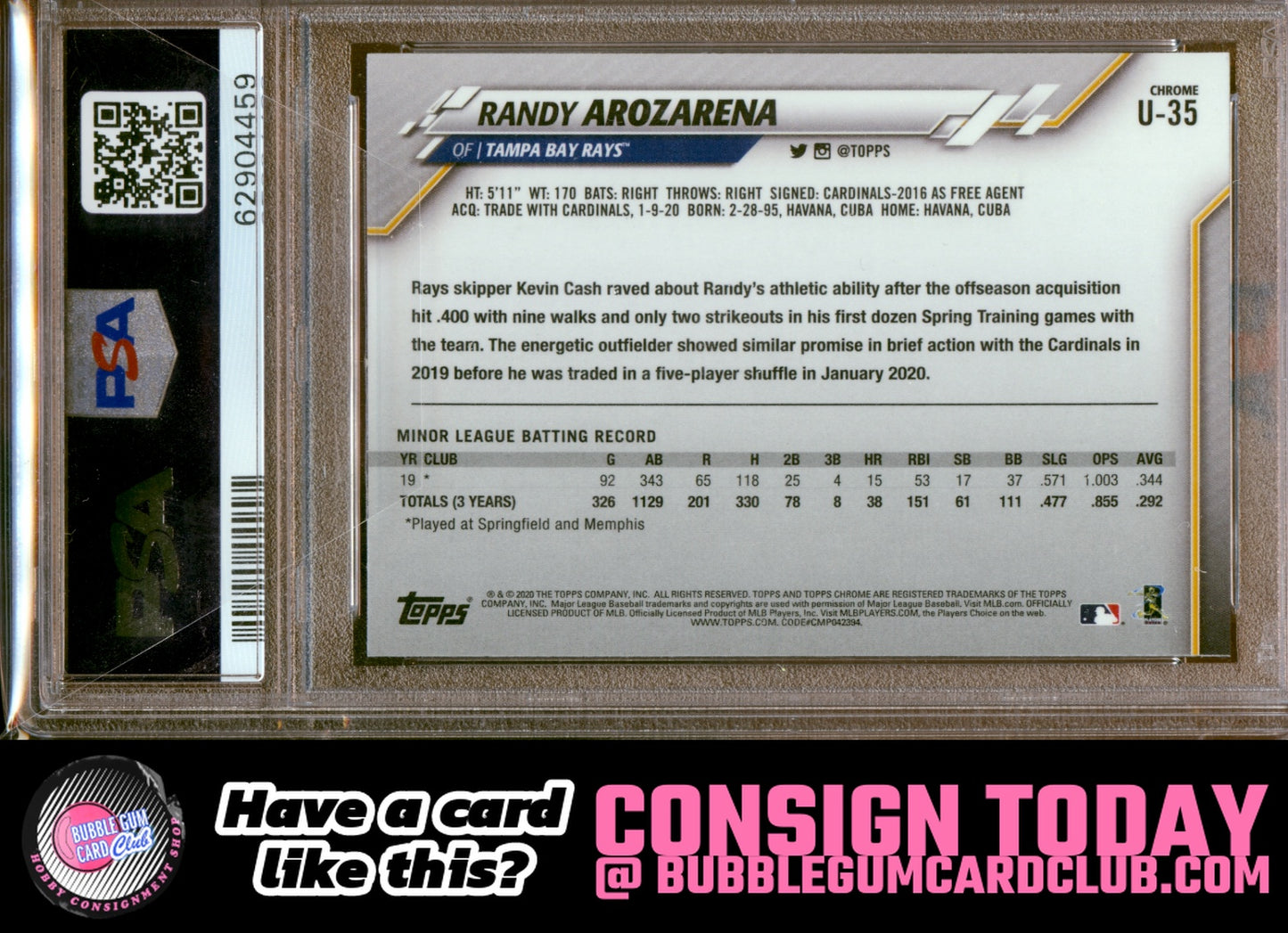 2020 Topps Chrome Update Randy Arozarena Rookie Tampa Bay Rays PSA 10