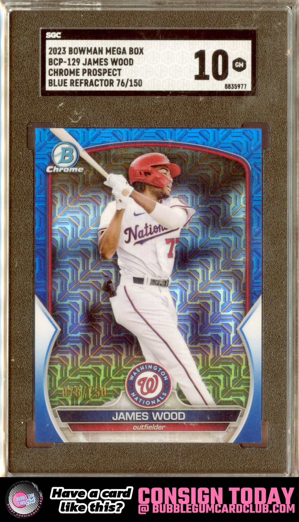 2023 Bowman James Wood Chrome Blue Mojo Refractor #/150 Nationals SGC 10