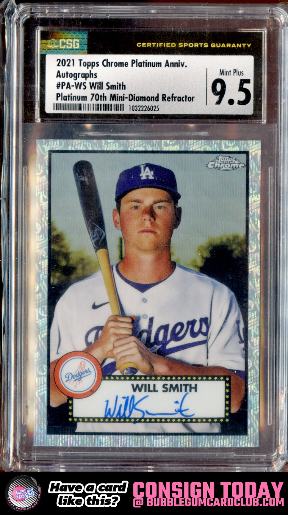 2021 Topps Chrome Platinum Anniversary Will Smith Auto LogoFractor /70 Dodgers