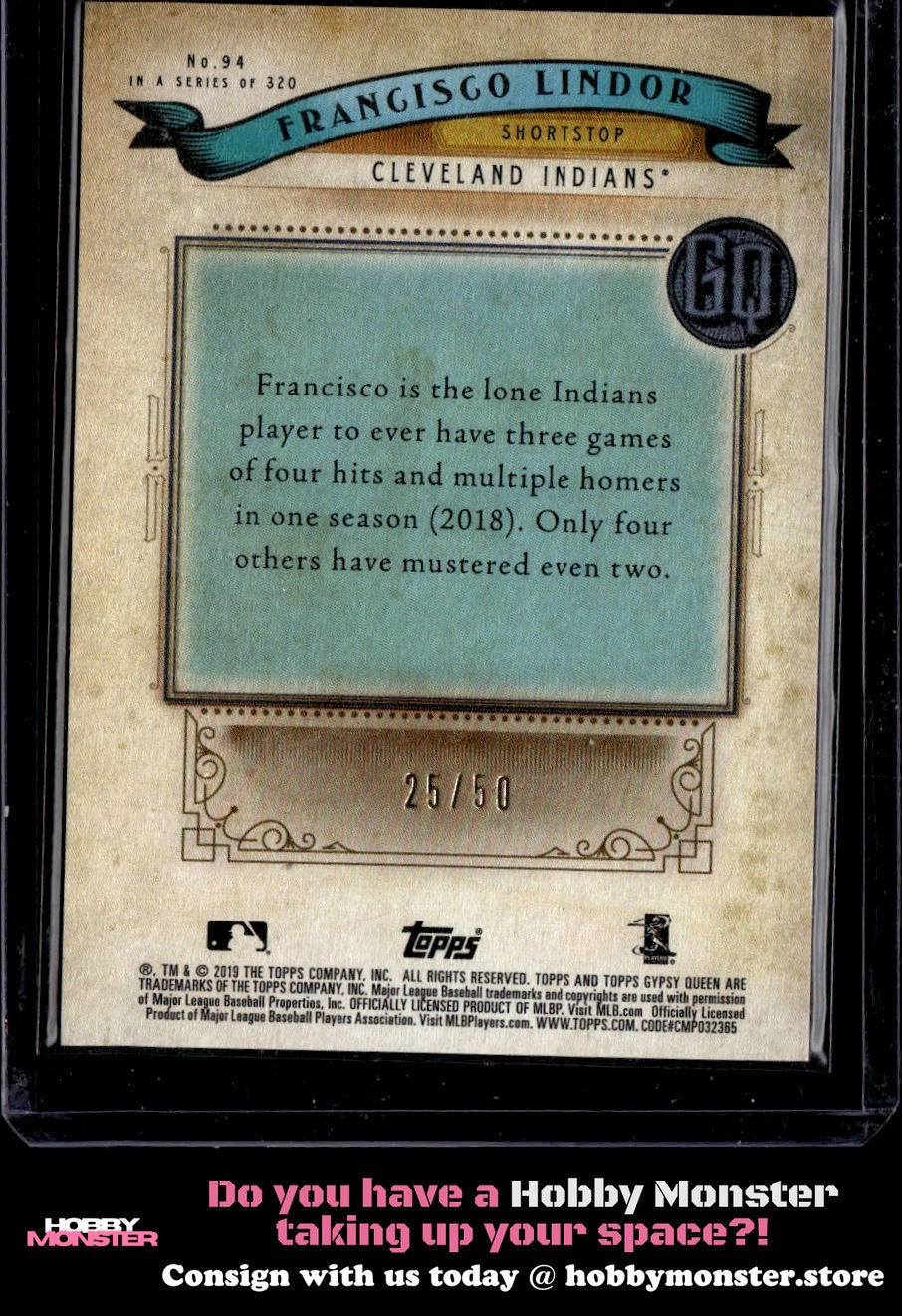2019 Topps Gypsy Queen Francisco Lindor Chrome Gold #/50 Cleveland Indians