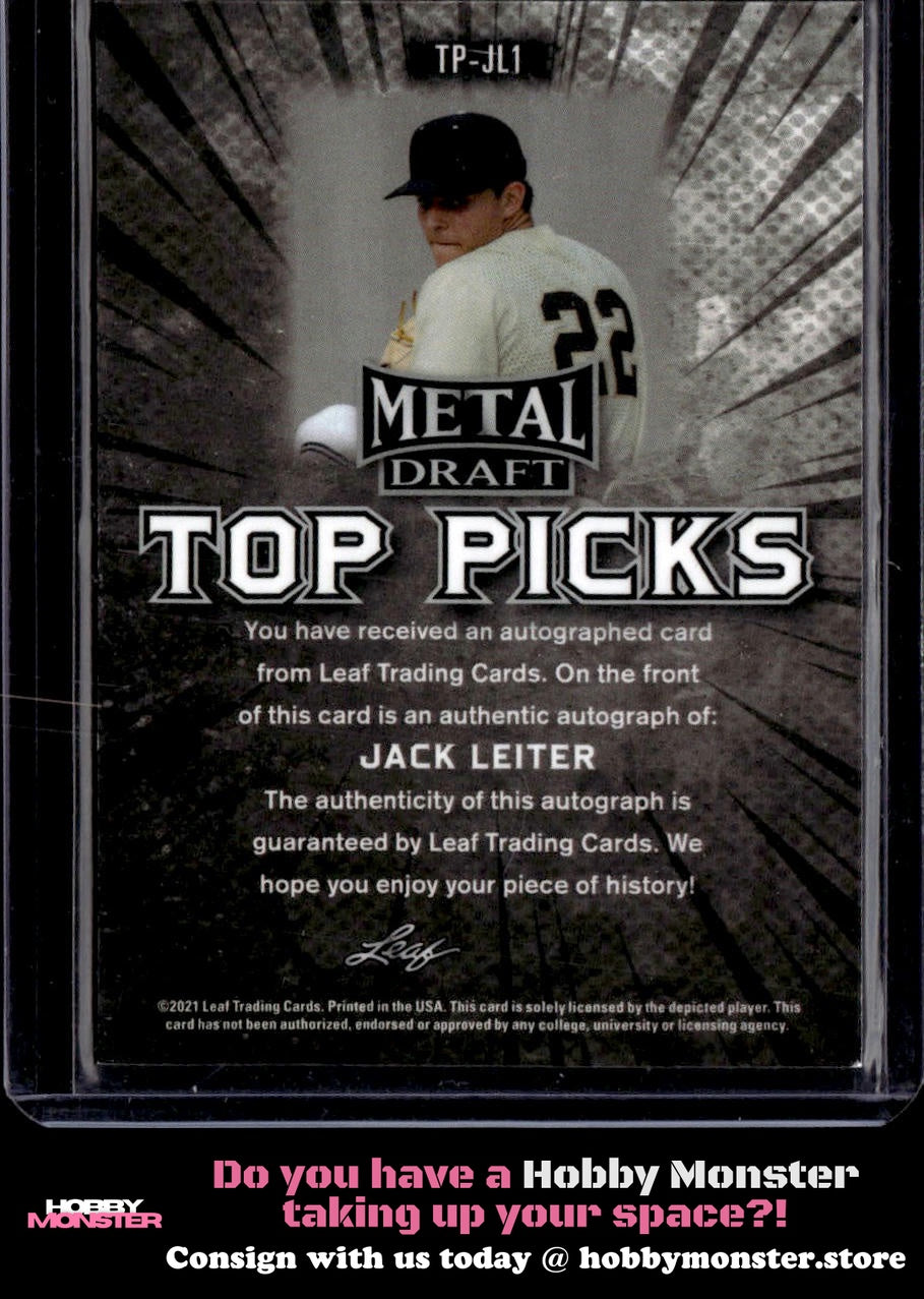 2021 Leaf Metal Draft Jack Leiter Silver Wave Auto