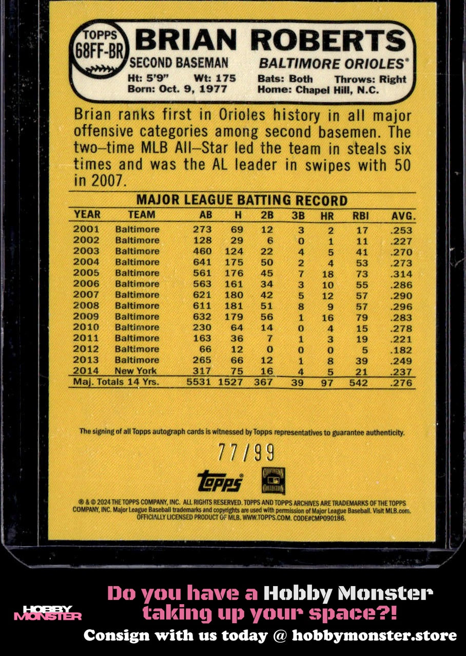 2024 Topps Archives Brian Roberts 1968 Fan Favorites On-Card Auto Green /99