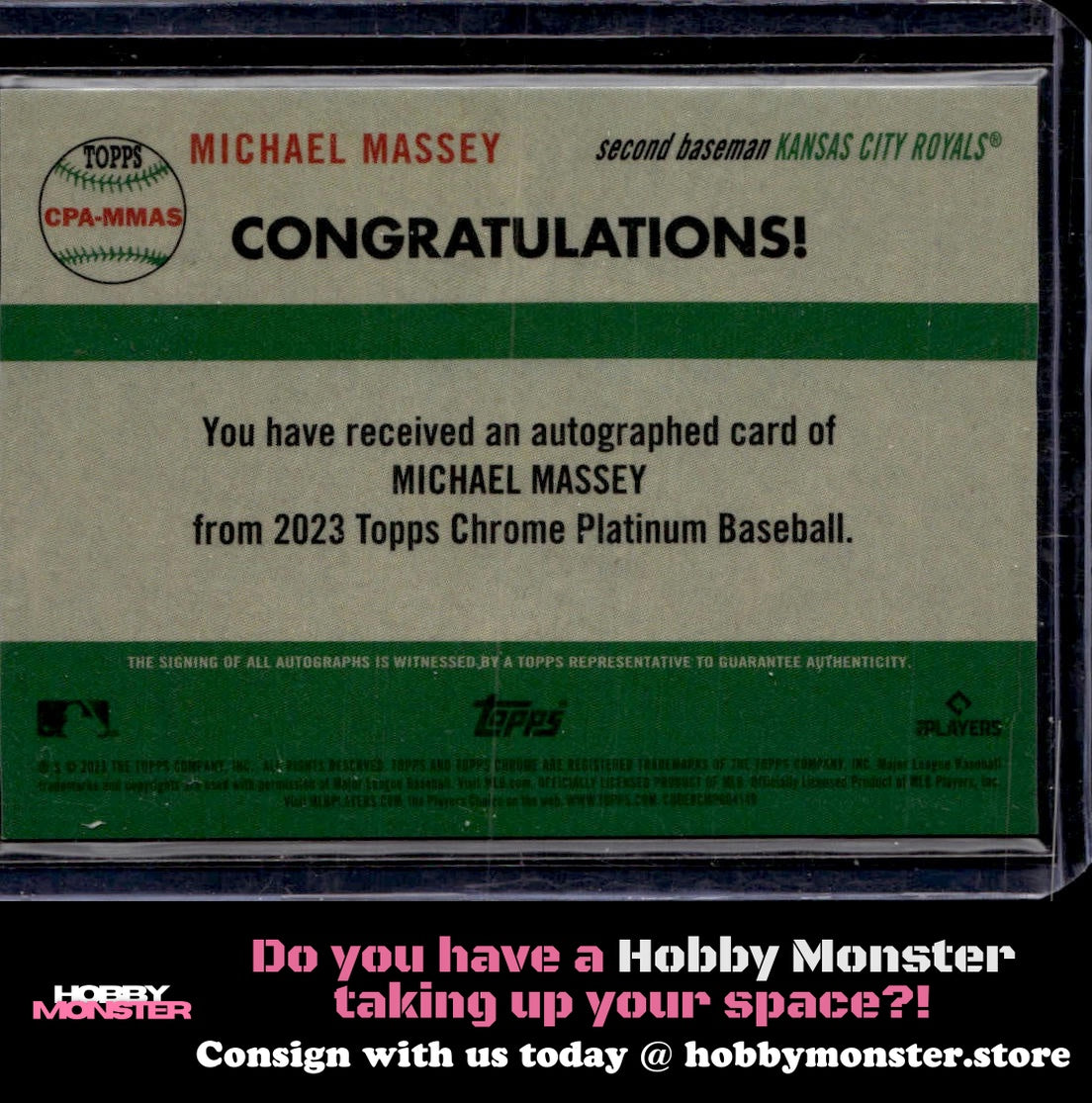2023 Topps Chrome Platinum Anniversary Michael Massey Gold Rookie #/50 Royals