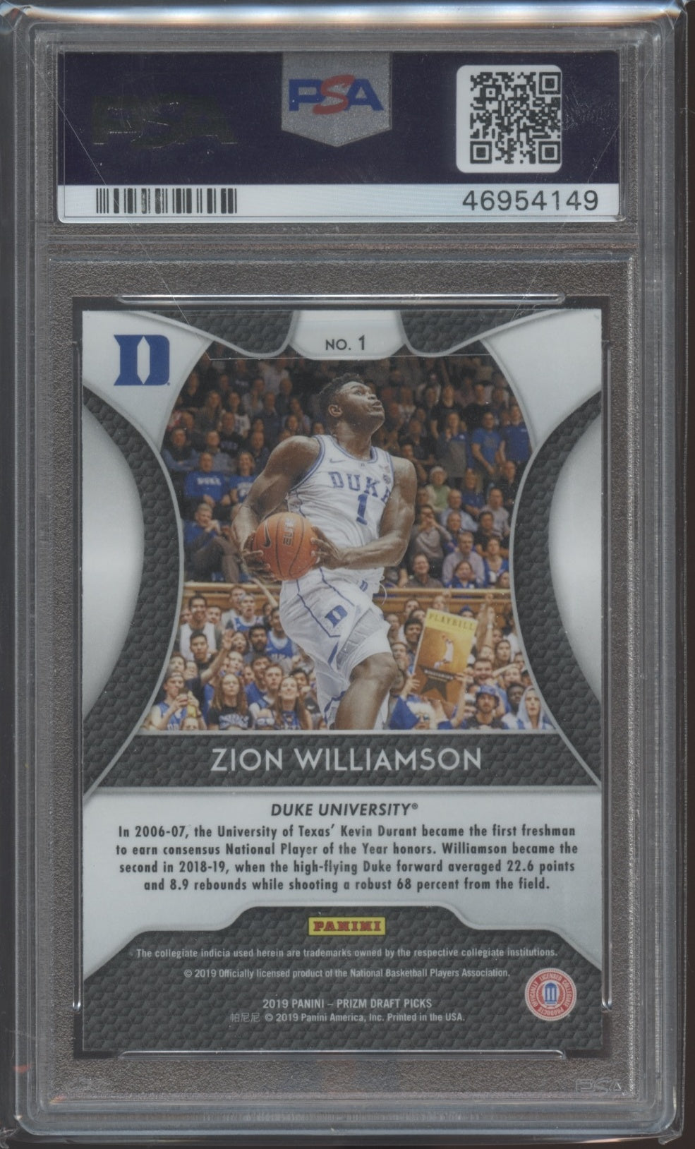 2019 Panini Prizm Draft Picks Zion Williamson PSA 10