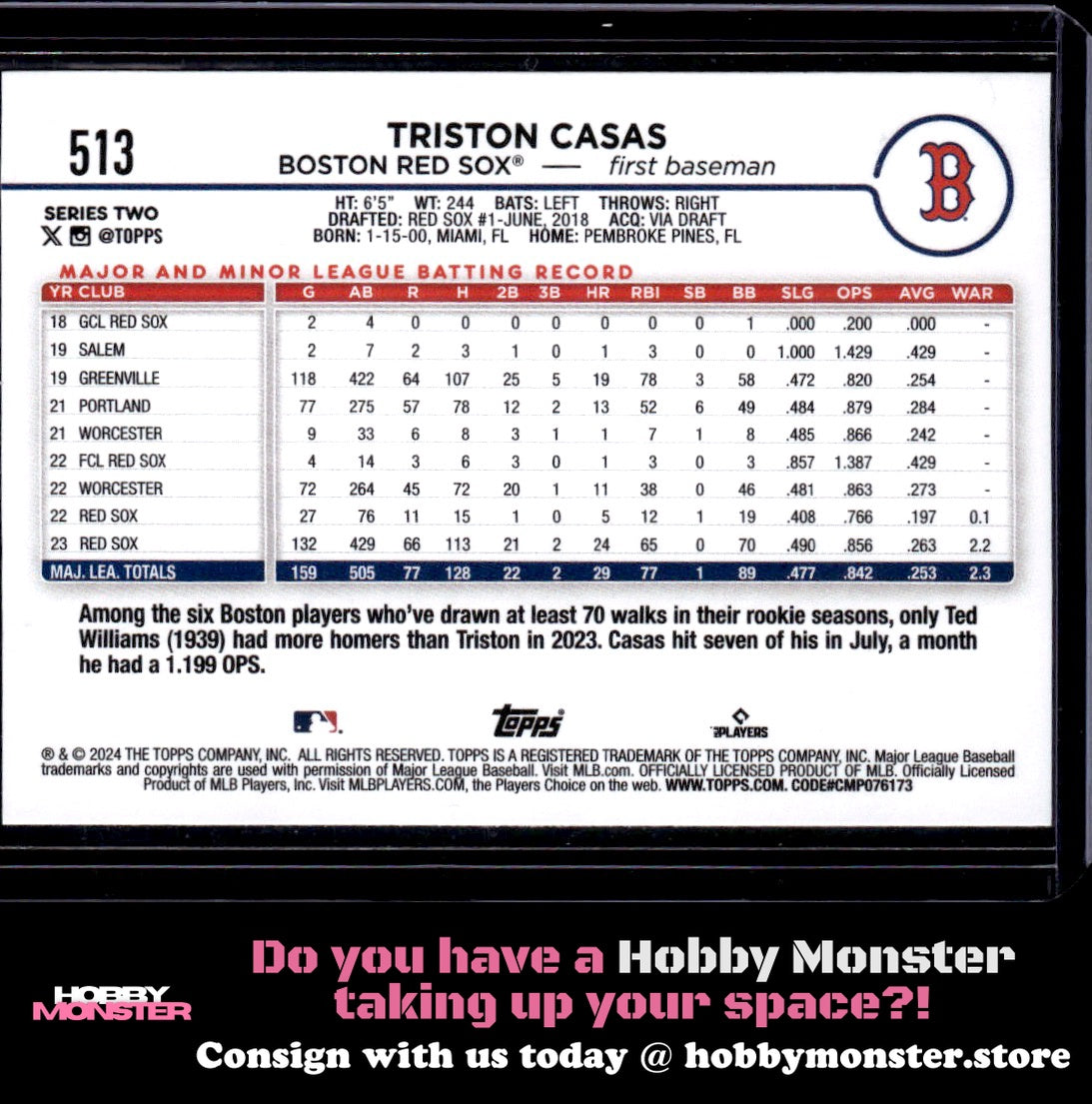2024 Topps Triston Casas Yellow Future Stars Boston Red Sox