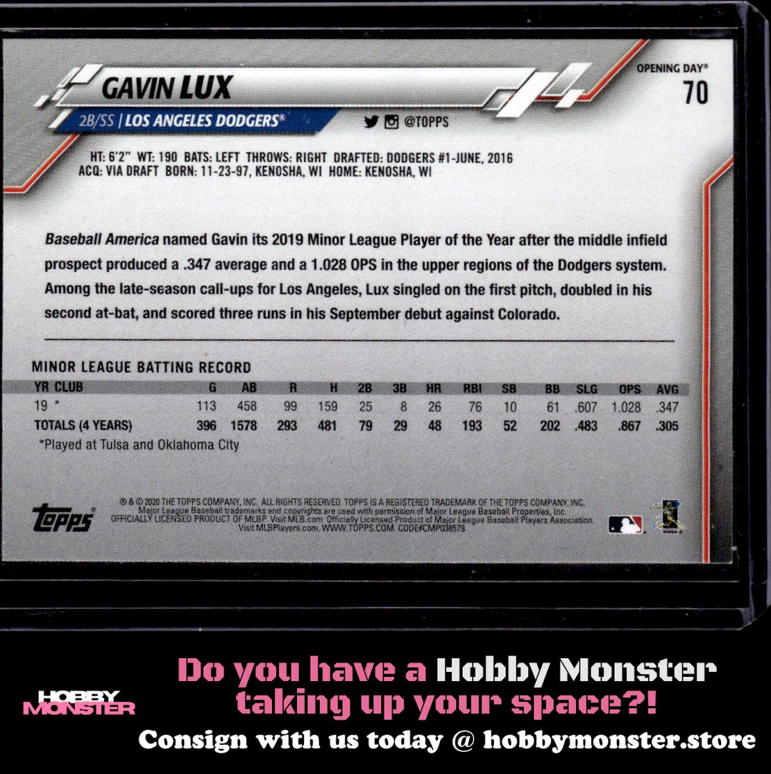 2020 Topps Opening Day Gavin Lux Blue Foil Rookie Los Angeles Dodgers