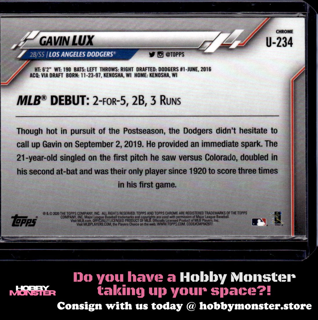 2020 Topps Chrome Update Sapphire Edition Gavin Lux Los Angeles Dodgers