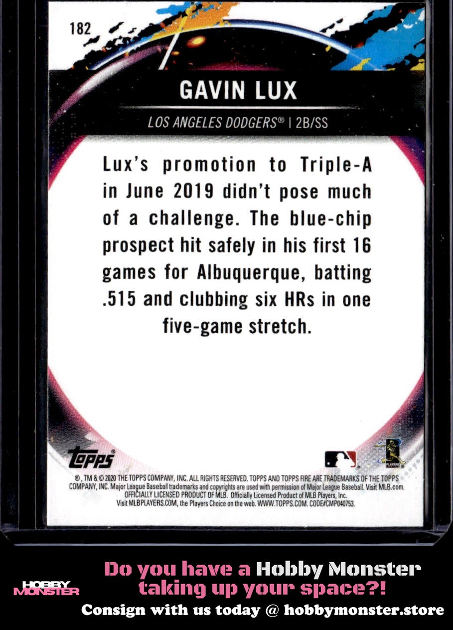 2020 Topps Fire Gavin Lux Red Blaze Rookie Los Angeles Dodgers