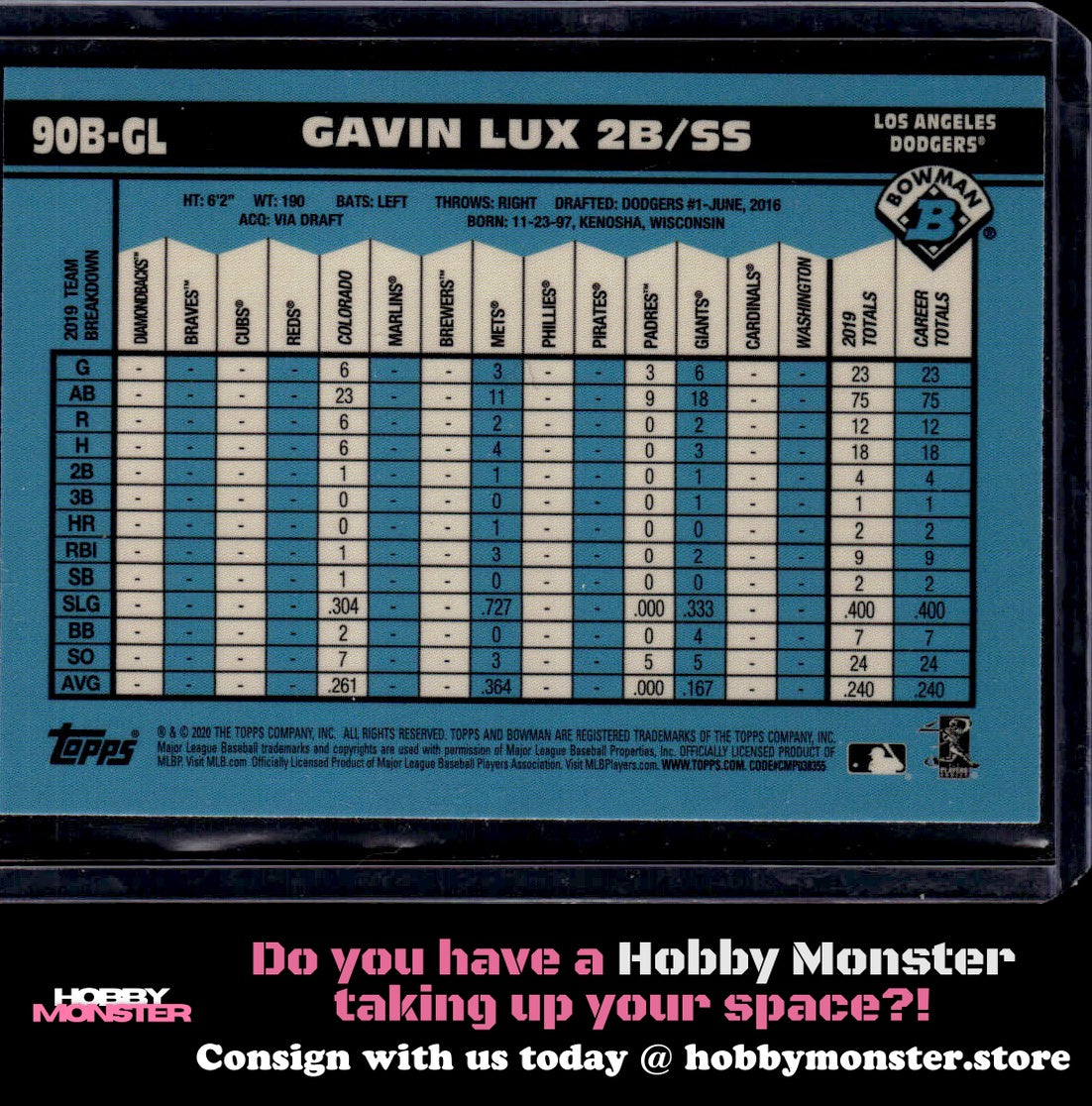 2020 Bowman Gavin Lux 1990 Bowman Los Angeles Dodgers