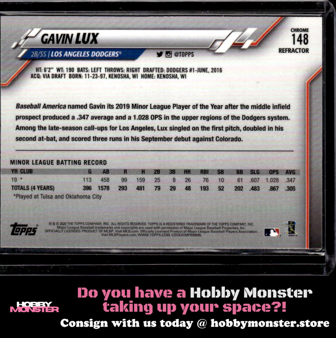 2020 Topps Chrome Gavin Lux Refractor Rookie Los Angeles Dodgers