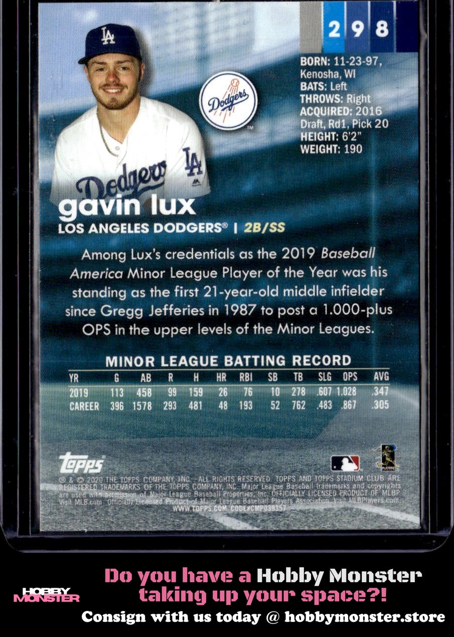 2020 Stadium Club Gavin Lux Sepia Rookie Los Angeles Dodgers