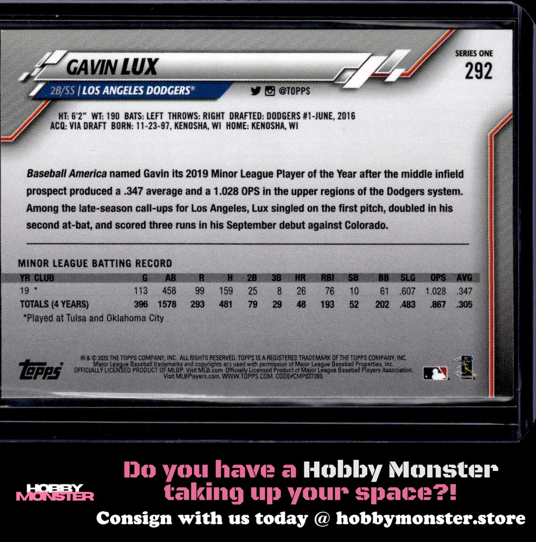 2020 Topps Gavin Lux Gold Star Los Angeles Dodgers