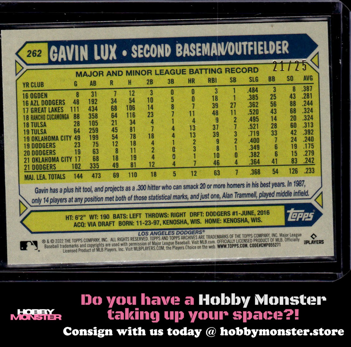 2022 Topps Archives Gavin Lux Blue #/25 Los Angeles Dodgers