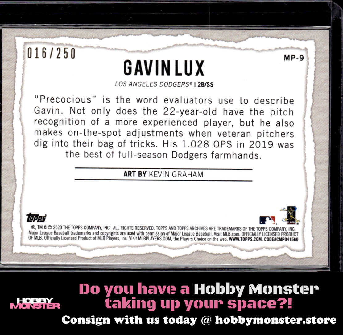 2020 Topps Gallery Gavin Lux Modern Artists Green #/250 Los Angeles Dodgers