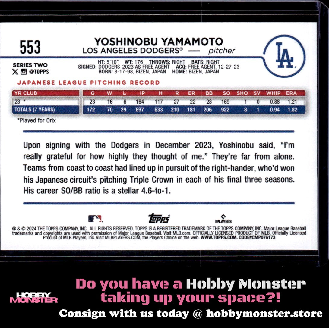 2024 Topps Yoshinobu Yamamoto Rookie Los Angeles Dodgers