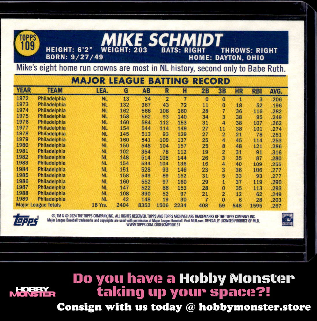 2024 Topps Archives Mike Schmidt Black Foilboard Philadelphia Phillies