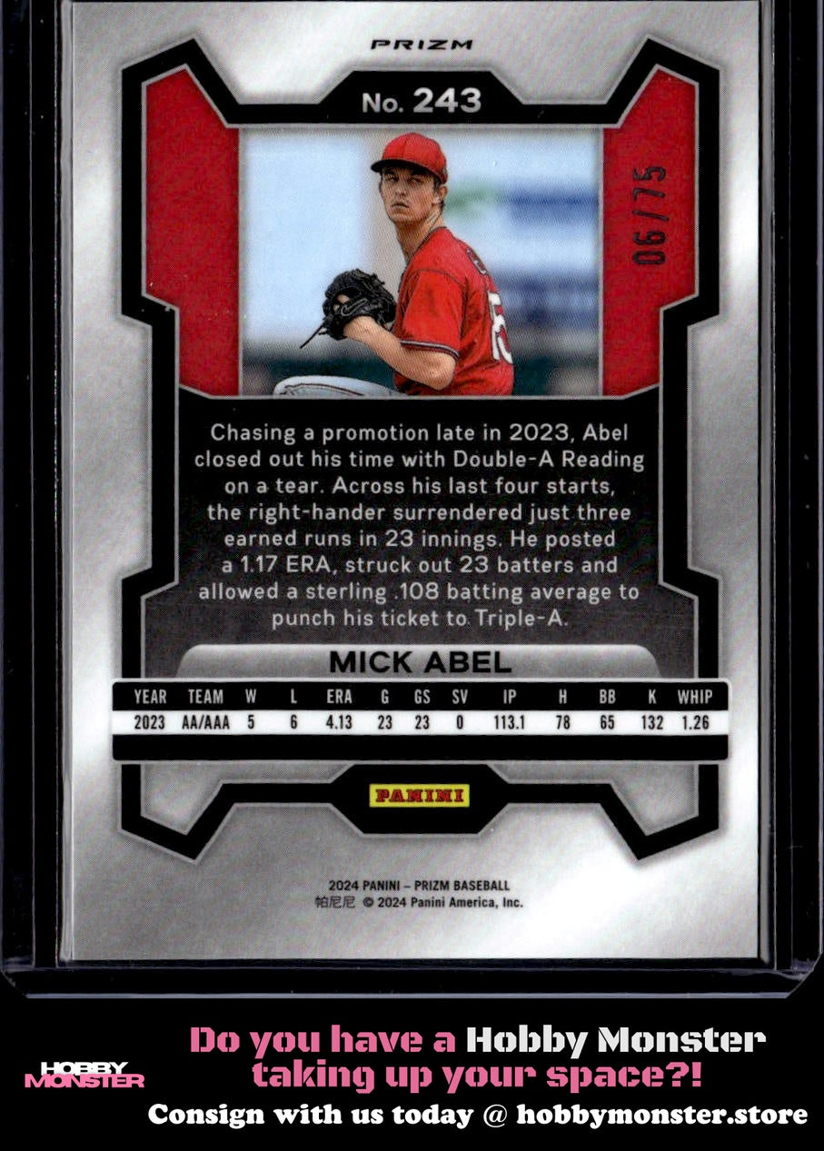 2024 Panini Prizm Mick Abel Blue Pulsar Prizm #/75 Philadelphia Phillies