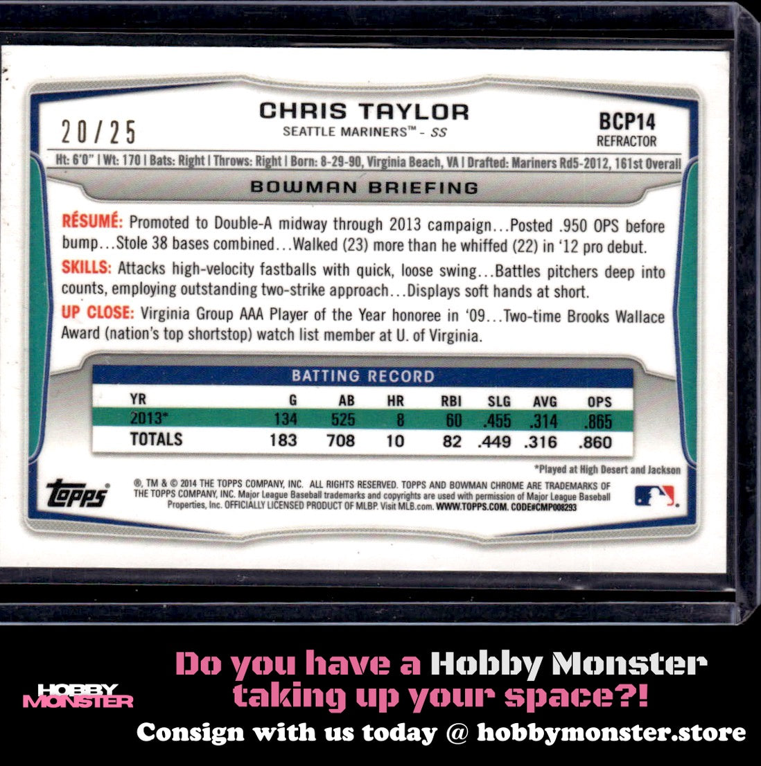 2014 Bowman Chris Taylor Chrome Silver Wave Refractor #/25 Mariners