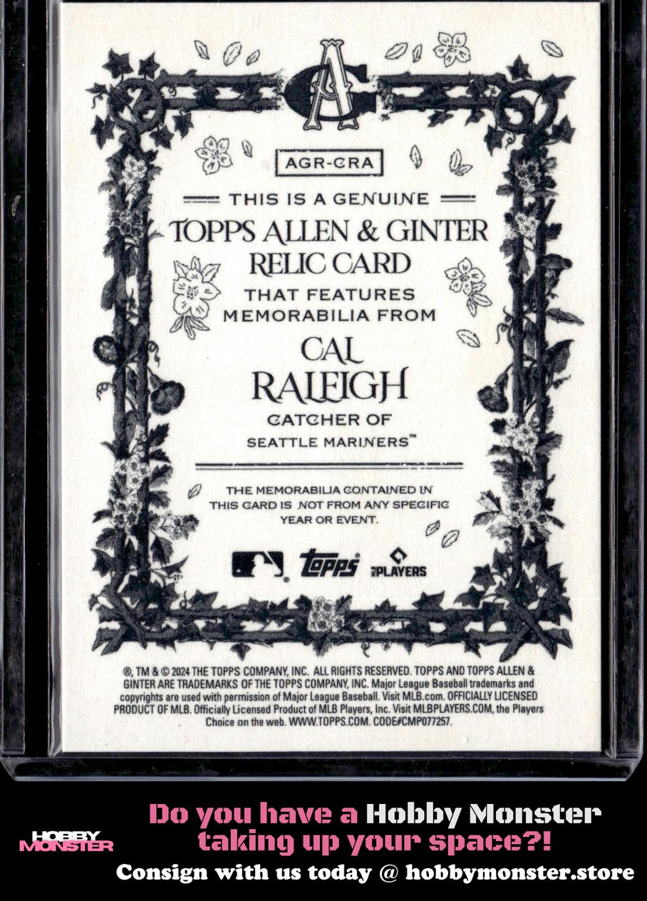 2024 Topps Allen & Ginter Cal Raleigh A&G Relics Full Size B Seattle Mariners