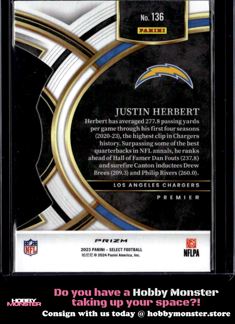 2023 Panini Select Justin Herbert Black and Green Prizms Die Cuts Chargers