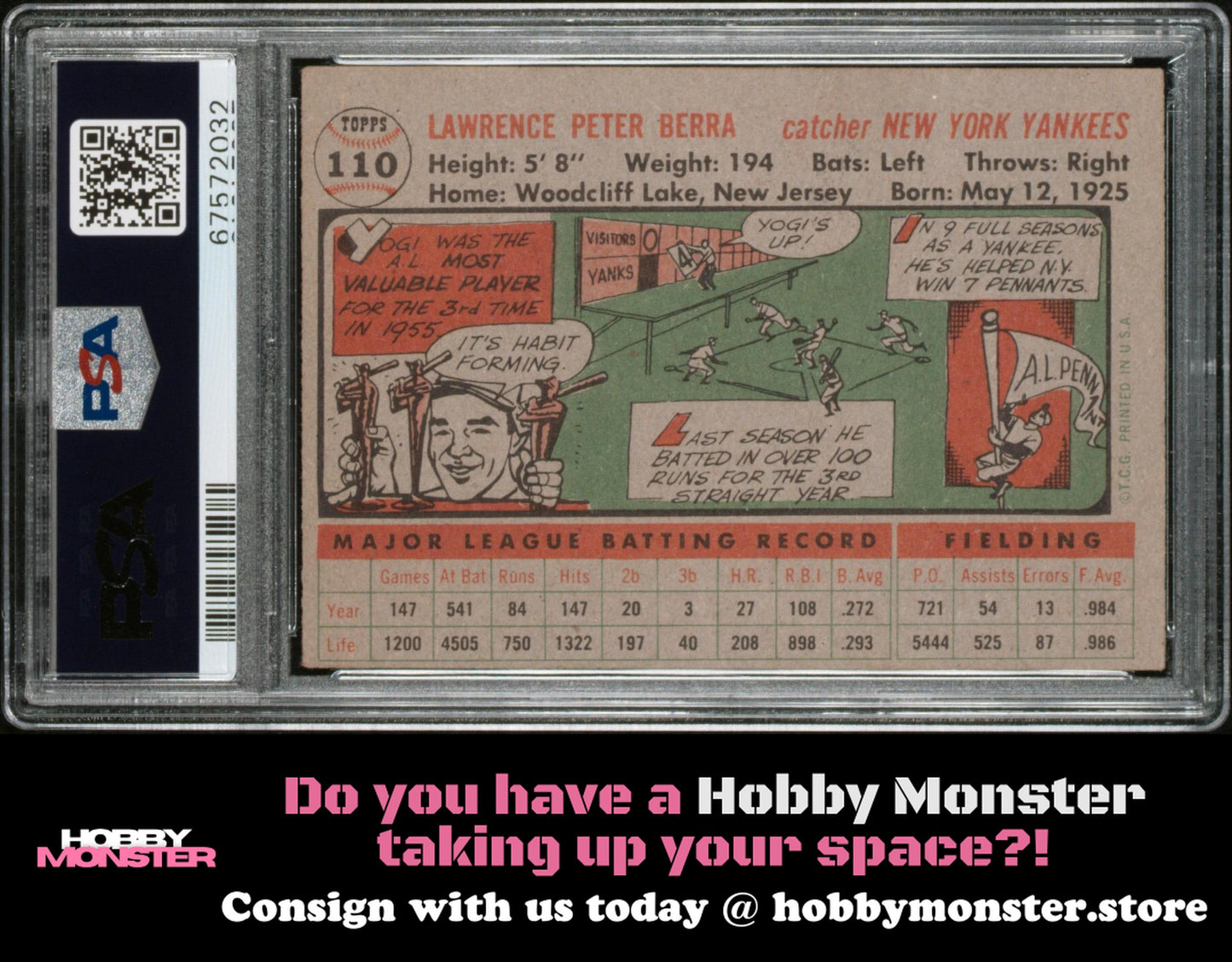 1956 Topps Yogi Berra Gray Back New York Yankees PSA 3