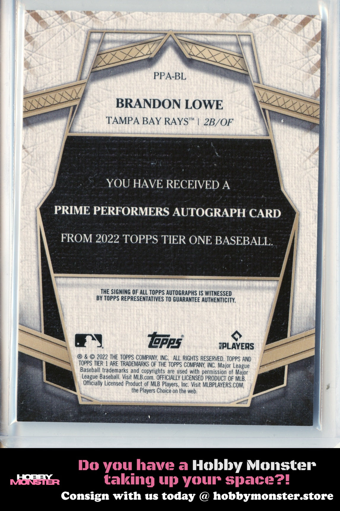 2022 Topps Tier One Brandon Lowe Auto #/299 Tampa Bay Rays