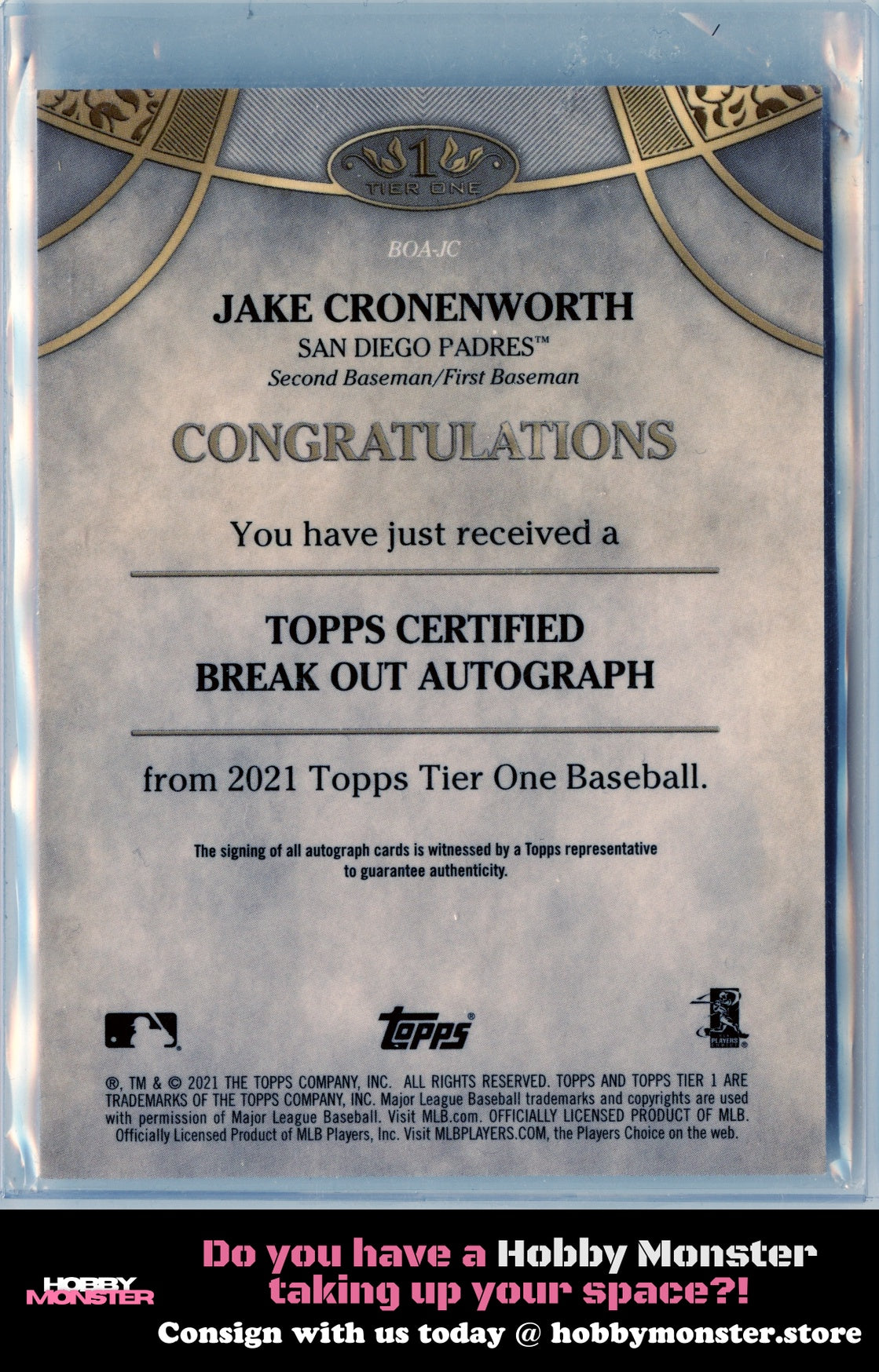 2021 Topps Tier One Jake Cronenworth Auto #/300 San Diego Padres