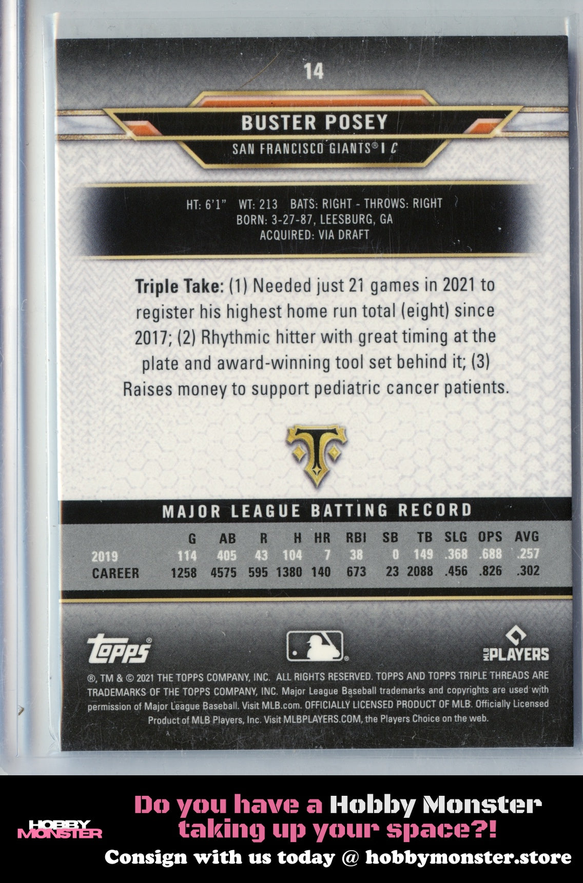 2021 Topps Triple Threads Buster Posey Citrine #/75 San Francisco Giants