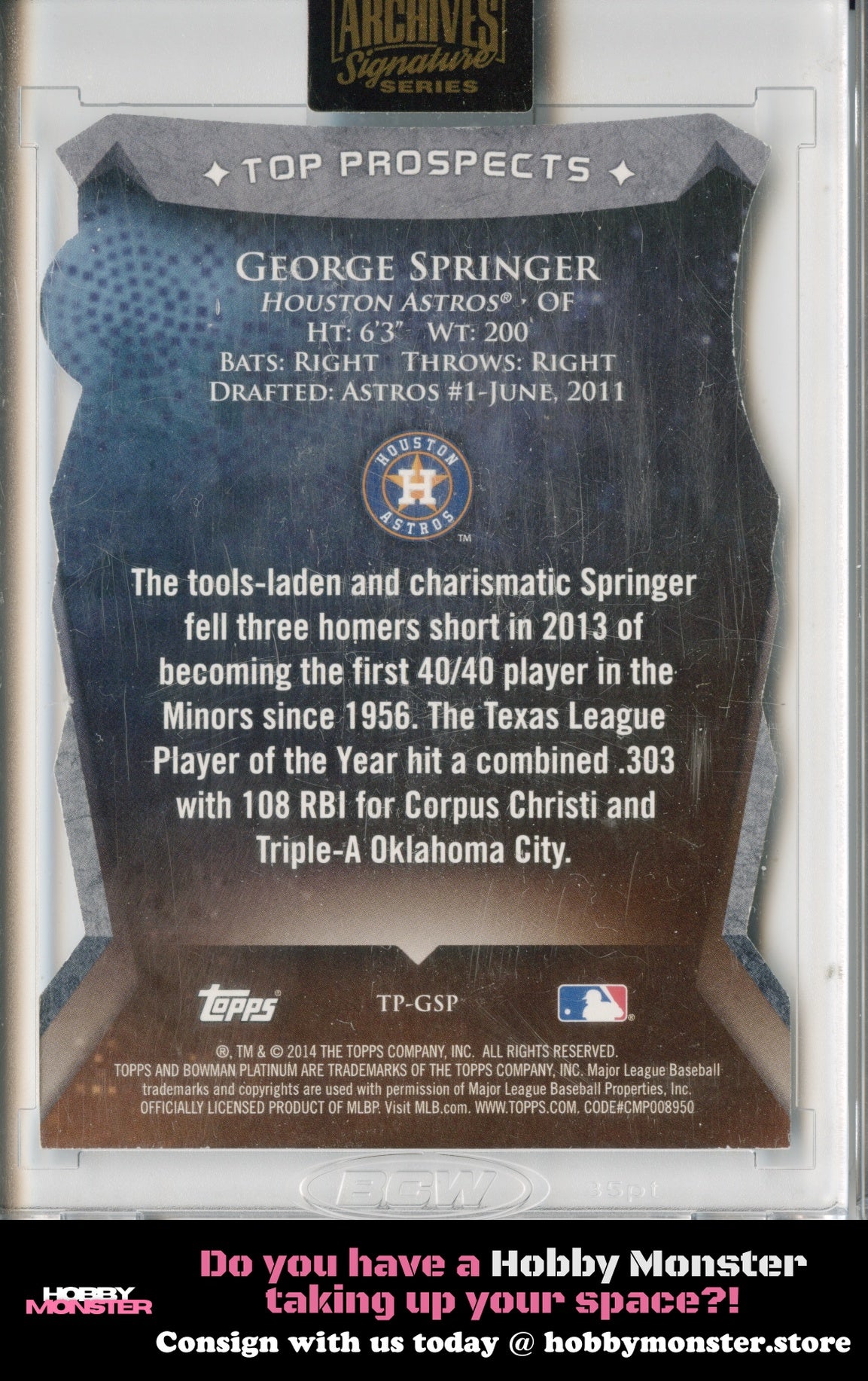 2022 Topps Archives Signature George Springer 2014 Bowman Rookie Auto 1/1 Astros