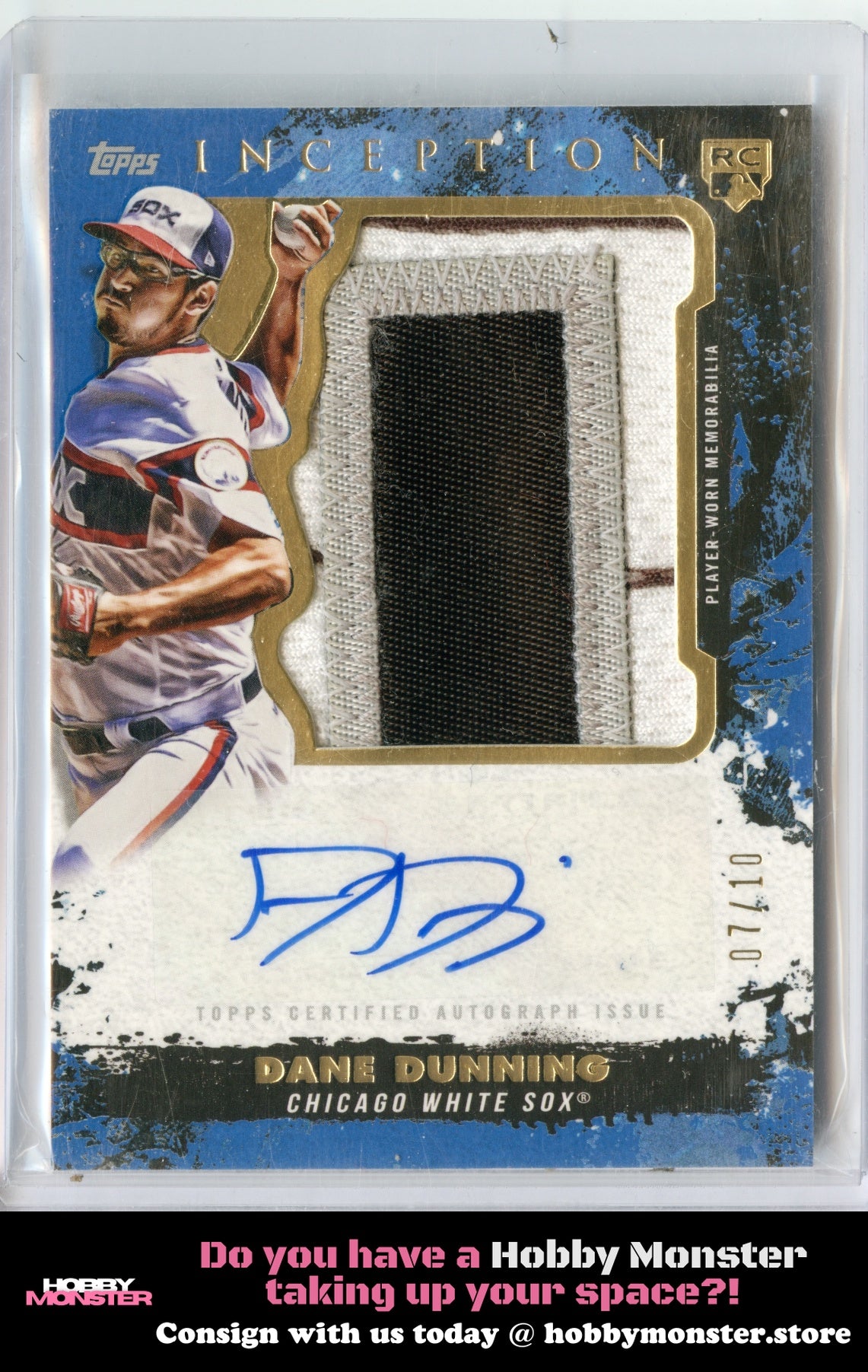 2021 Topps Inception Dane Dunning Jumbo Patch Blue Auto #/10 Chicago White Sox