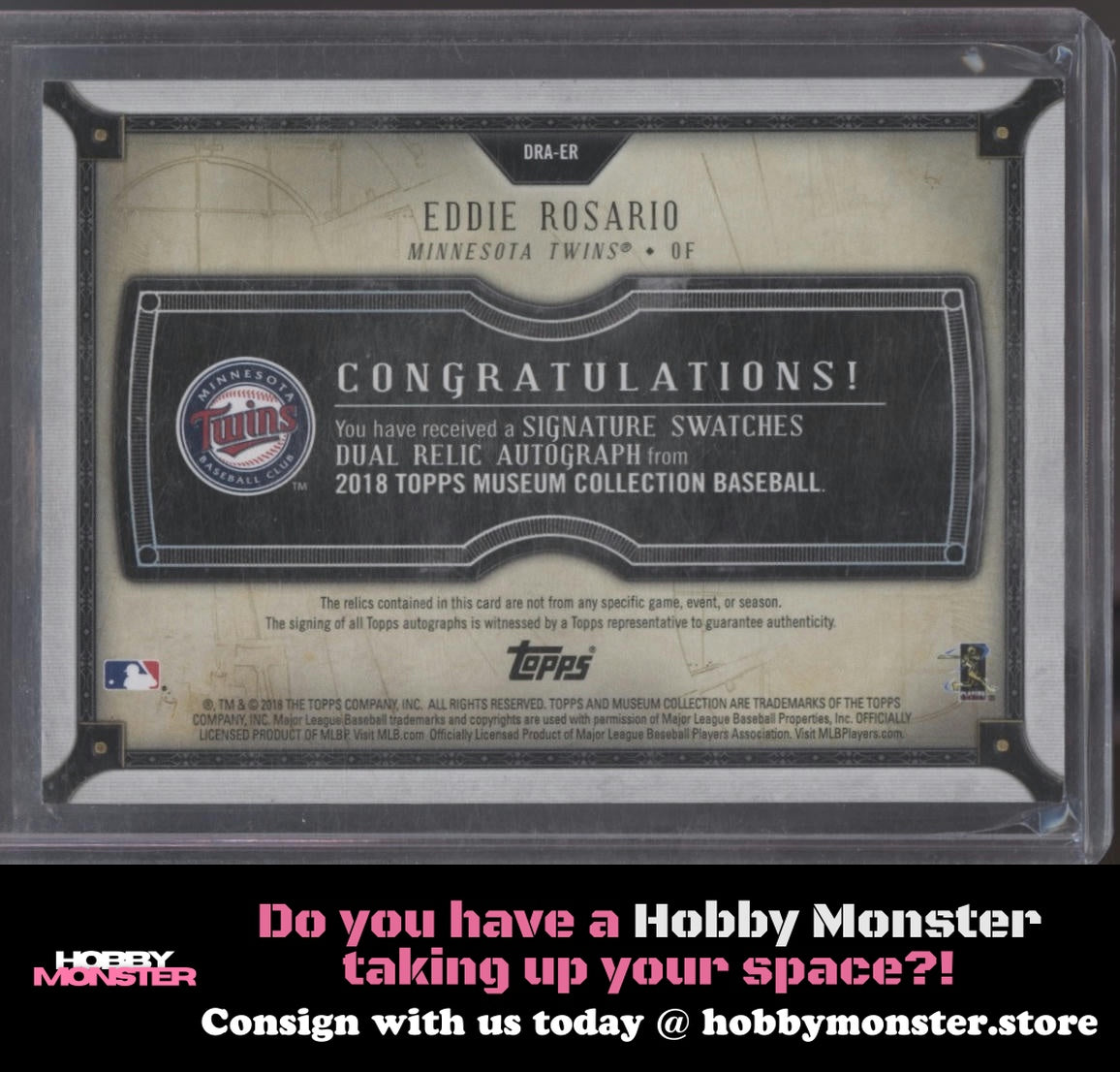 2018 Topps Museum Collection Eddie Rosario Dual Relic Gold Auto #/25 Twins