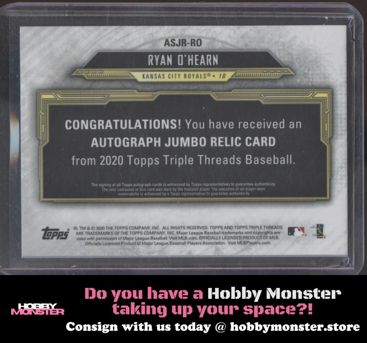 2020 Topps Triple Threads Ryan O'Hearn Relics Auto /99 Kansas City Royals