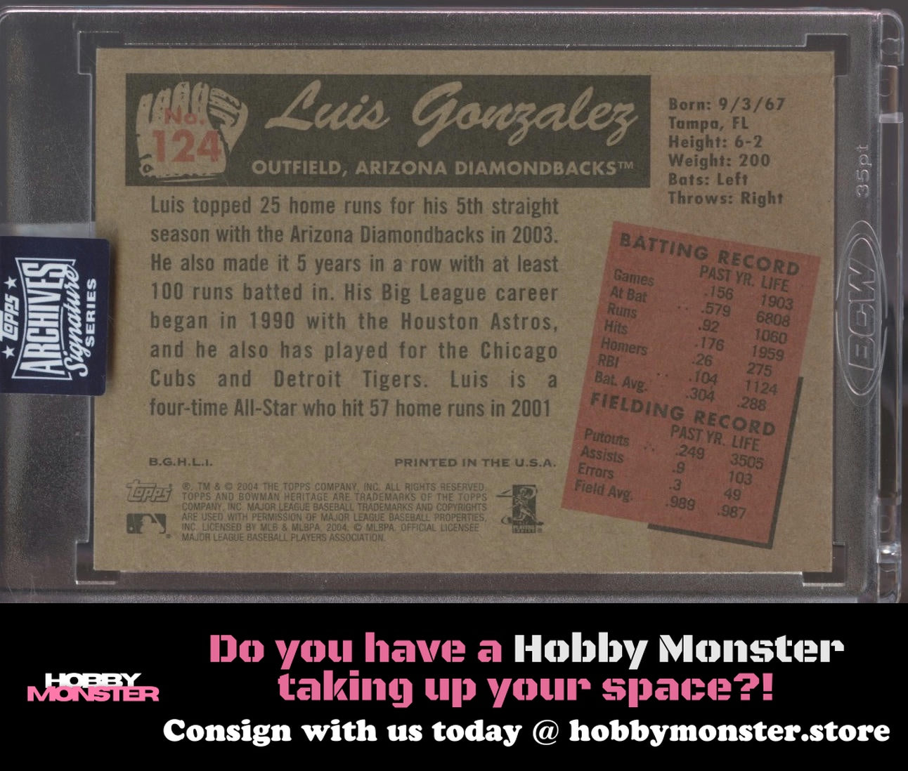 2020 Topps Archives Signature Luis Gonzalez Auto #/28 Diamondbacks