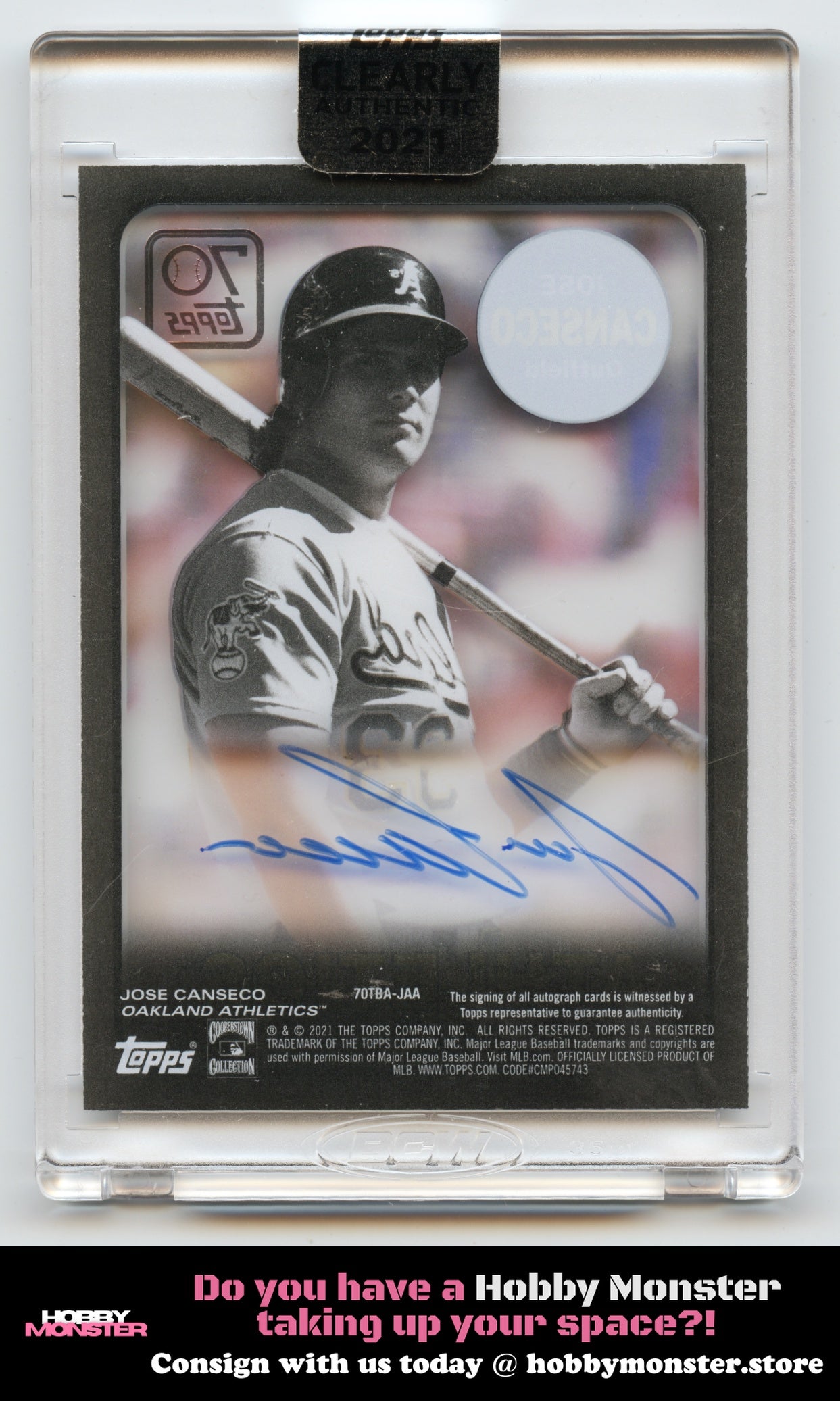 2021 Topps Clearly Authentic Jose Canseco 70 Years Auto Oakland Athletics