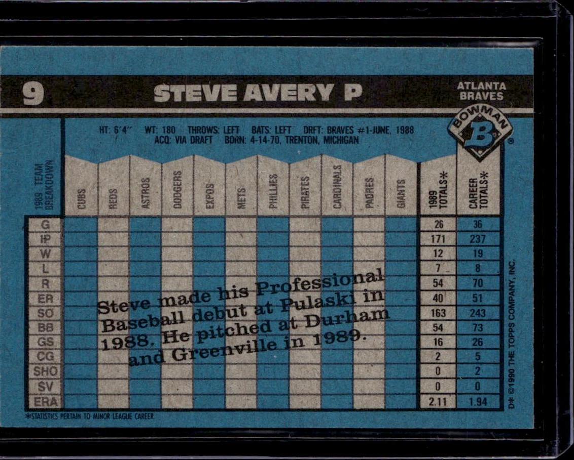1990 Bowman Steve Avery Atlanta Braves