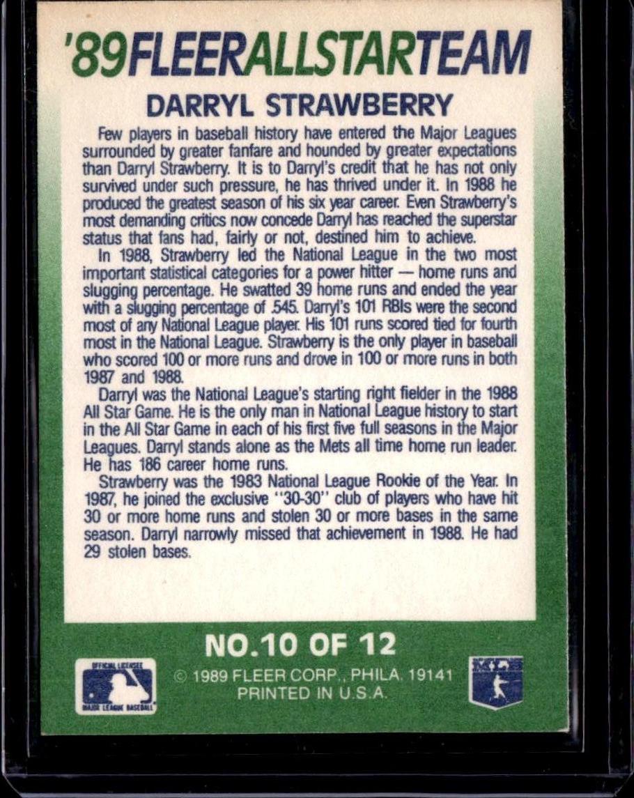1989 Fleer Darryl Strawberry '89 Fleer All-Star Team New York Mets